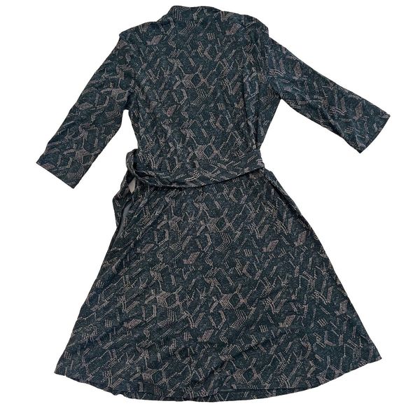 J Jill Neutral Gray Brown Geometric Wrap Dress Tie Stretch Office Size M Petite - Picture 4 of 6